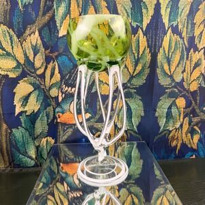Jozefina Krosno Art Glass Vase Lime Green White Swirl Polish Pedestal 12 Inch